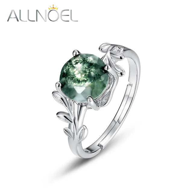 Silber Verlobungsring mit Moosachat | Grüner Agat Silberring | Brautschmuck - Ringe