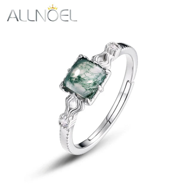 Silber Verlobungsring mit Moosachat | Grüner Agat Silberring | Brautschmuck - Ringe