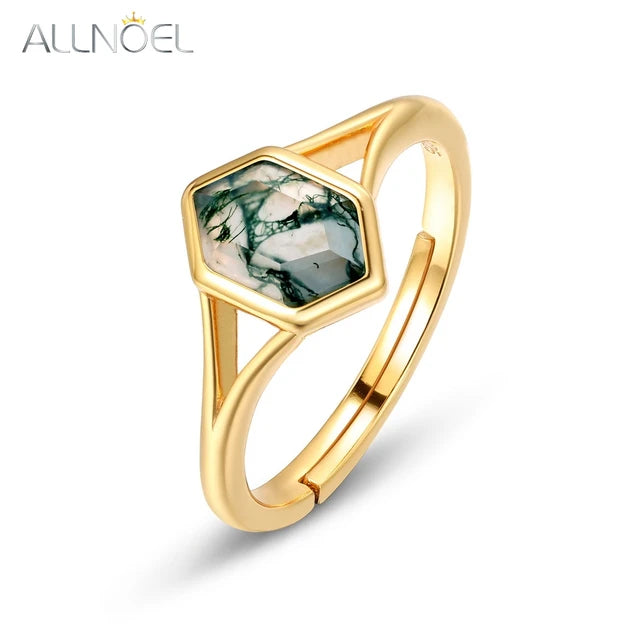 Silber Verlobungsring mit Moosachat | Grüner Agat Silberring | Brautschmuck - Ringe