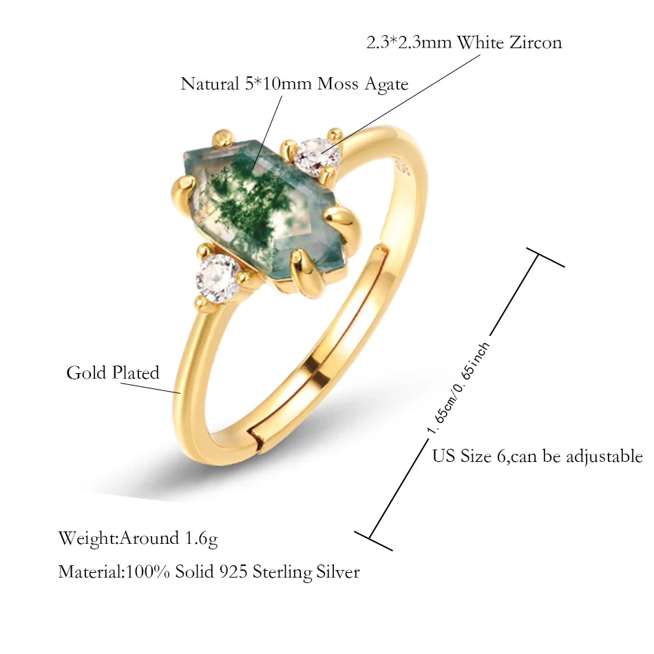 Silber Verlobungsring mit Moosachat | Grüner Agat Silberring | Brautschmuck - Ringe