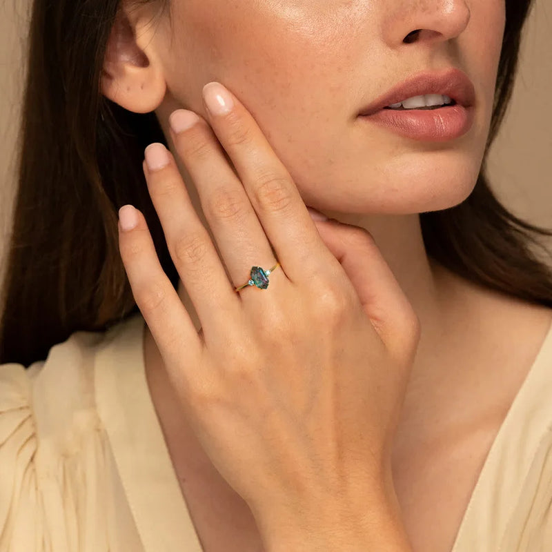 Silber Verlobungsring mit Moosachat | Grüner Agat Silberring | Brautschmuck - Ringe