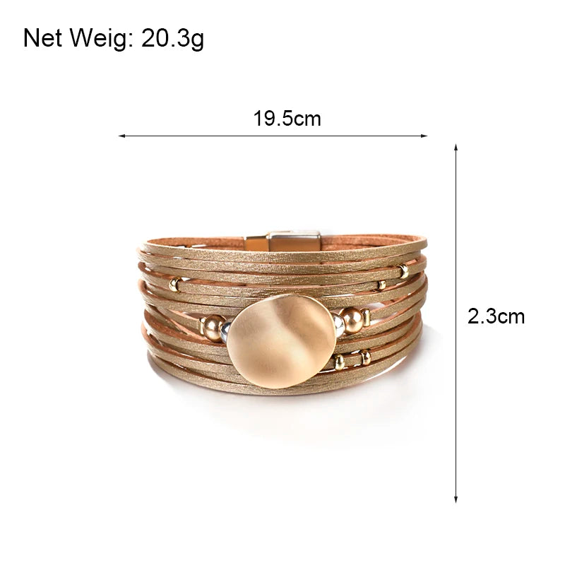 Boho Lederarmbänder für Frauen | Wickelarmband aus Leder mit Metallanhänger