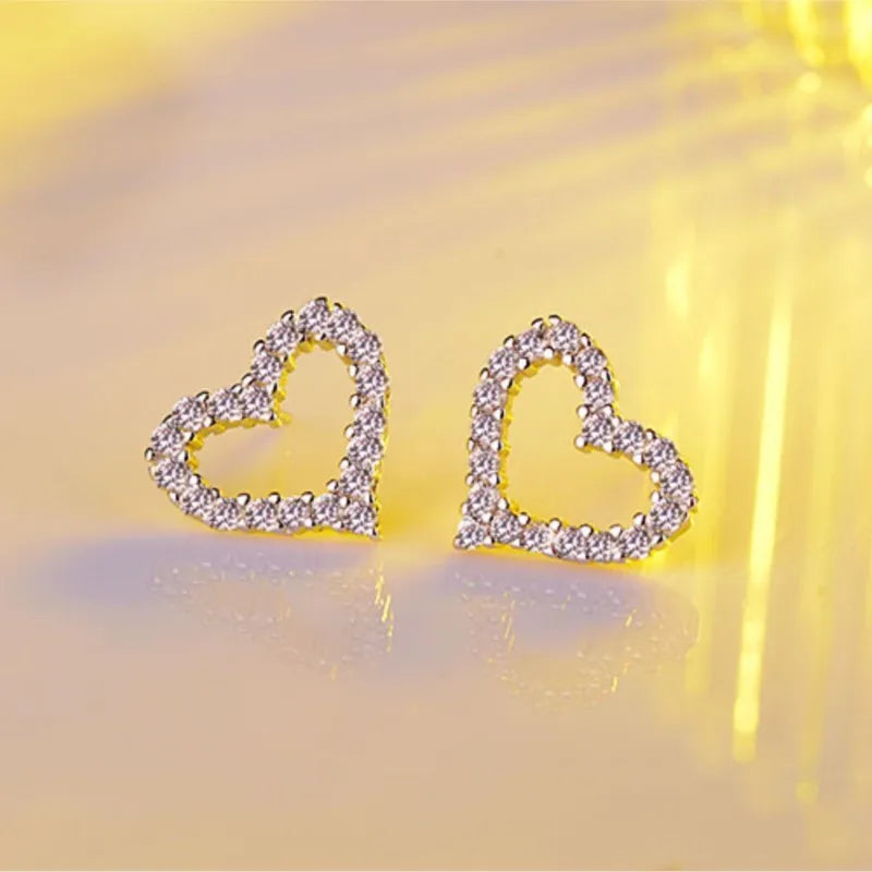 ANENJERY Hohle Herz Ohrstecker für Frauen Mädchen Klassischer Beliebter Glänzender Zirkon pendientes mujer Party Schmuck Geschenk Großhandel
