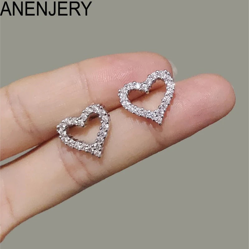 ANENJERY Hohle Herz Ohrstecker für Frauen Mädchen Klassischer Beliebter Glänzender Zirkon pendientes mujer Party Schmuck Geschenk Großhandel