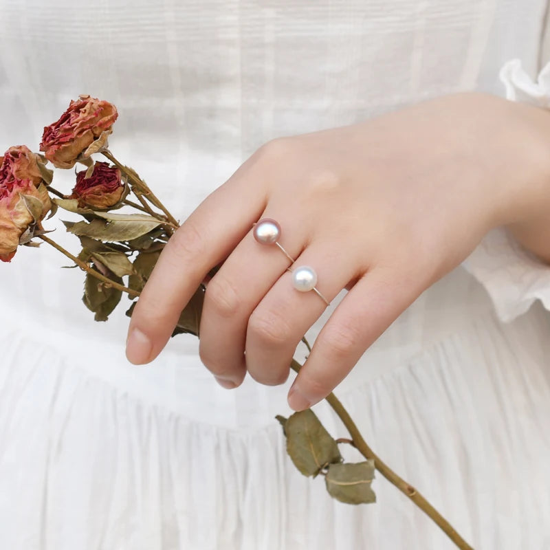 Echte natürliche Süßwasserperlenring 925 Sterling Silberschmuck Damenmode - Ringe