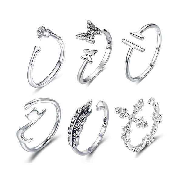 Einstellbare Zirkon Kollektion Mit Offenen Ringen In Sterlingsilber