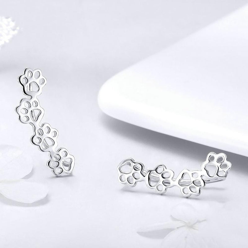 Entzückende Sterling Silber Paw Trail Print Bolde Ohrringe