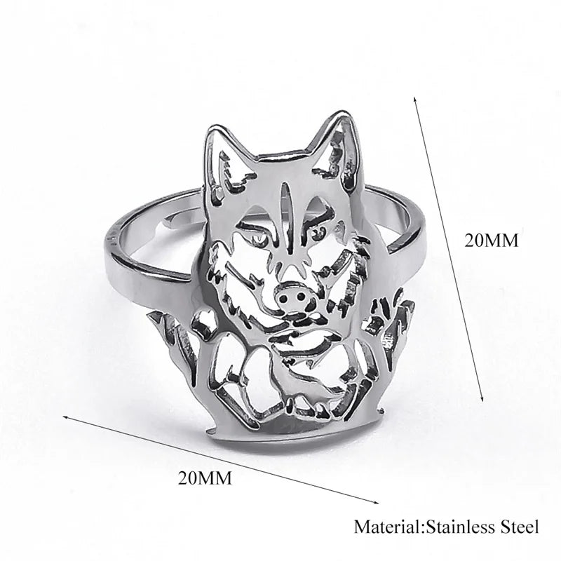 Edelstahl Verstellbarer Finger Ring mit ästhetischem Wolf, Motorradparty, Tier Biker Schmuck für Frauen und Männer