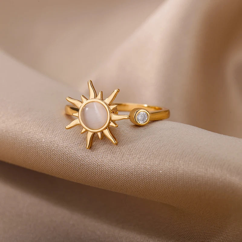 Edelstahl Sonnenanhänger Fidget Finger Ring - Anti Stress Angst Ring für Frauen - Modisches Geburtstagsschmuckgeschenk