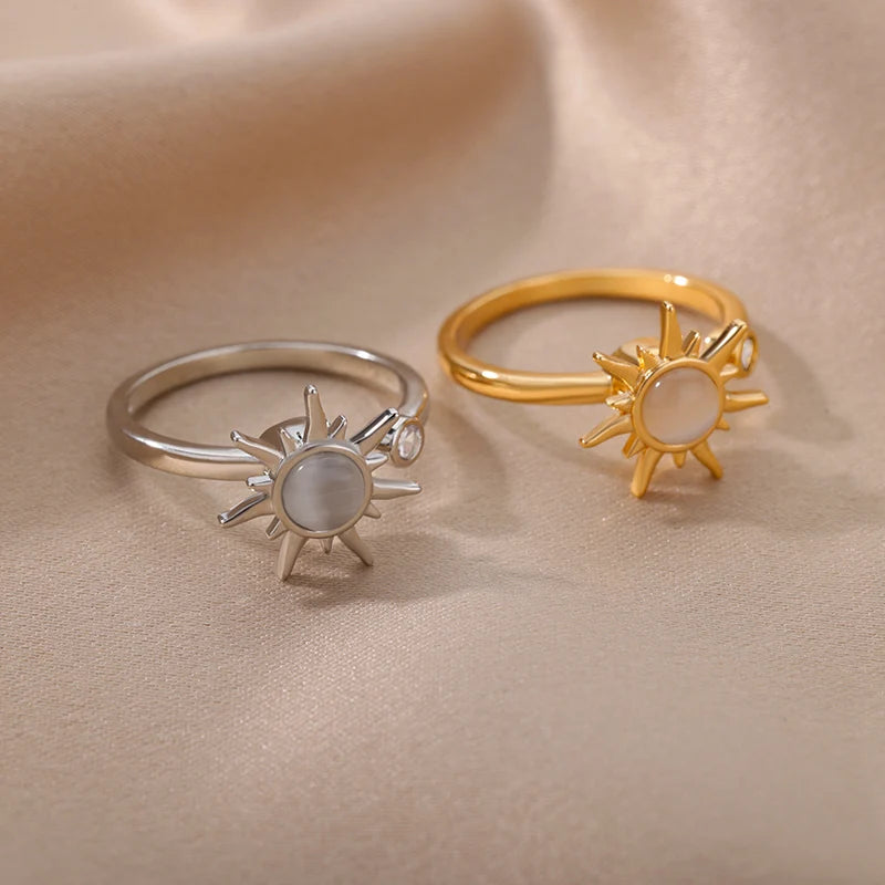 Edelstahl Sonnenanhänger Fidget Finger Ring - Anti Stress Angst Ring für Frauen - Modisches Geburtstagsschmuckgeschenk