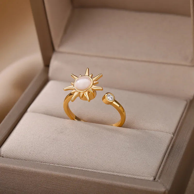 Edelstahl Sonnenanhänger Fidget Finger Ring - Anti Stress Angst Ring für Frauen - Modisches Geburtstagsschmuckgeschenk