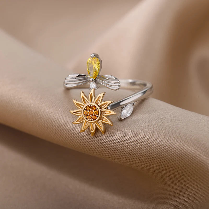 Edelstahl Sonnenanhänger Fidget Finger Ring - Anti Stress Angst Ring für Frauen - Modisches Geburtstagsschmuckgeschenk