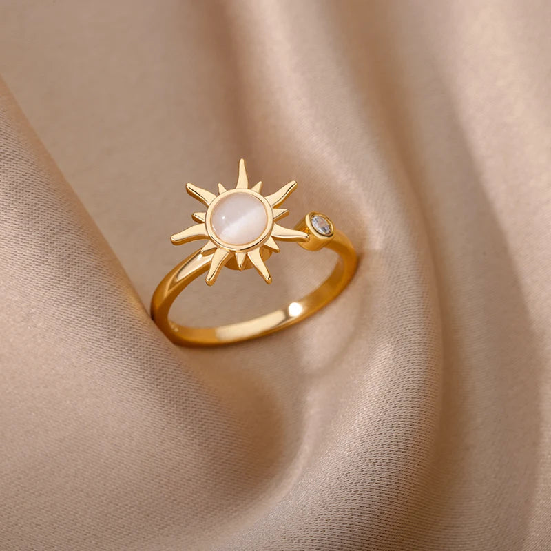 Edelstahl Sonnenanhänger Fidget Finger Ring - Anti Stress Angst Ring für Frauen - Modisches Geburtstagsschmuckgeschenk
