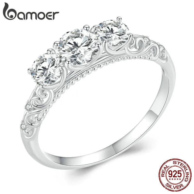 BAMOER 1.1CTTW Runder Moissanit Platinbeschichteter Ring für Frauen | Verlobungsring aus 925er Sterlingsilber mit D-Farbe VVS1 EX Lab Diamant