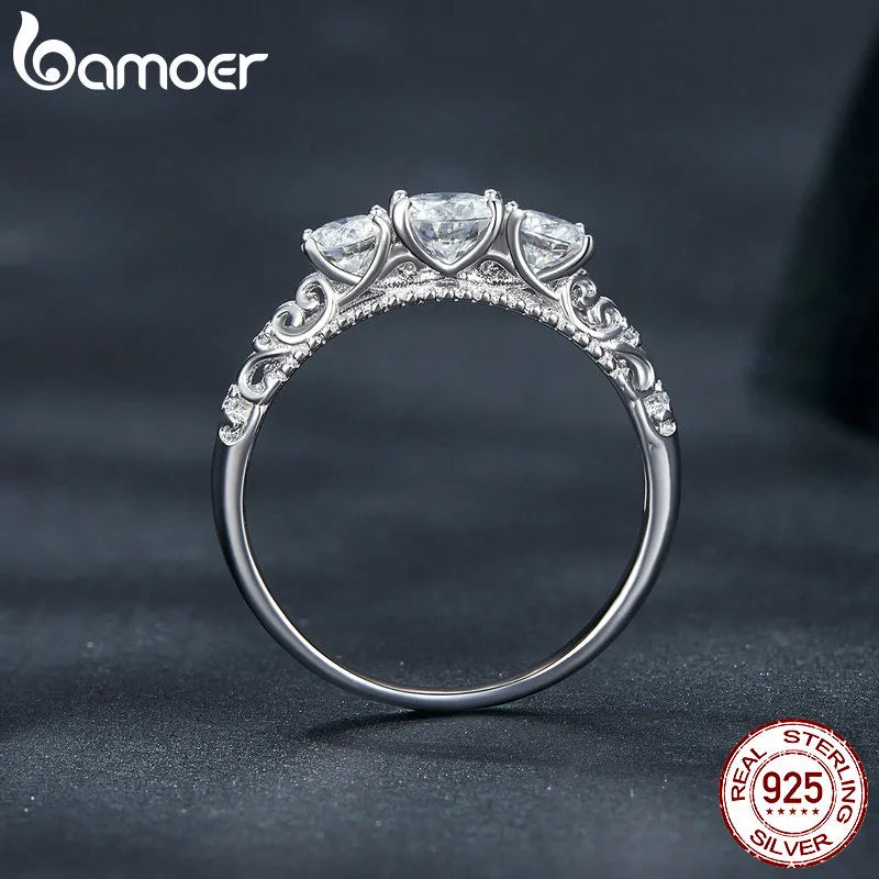BAMOER 1.1CTTW Runder Moissanit Platinbeschichteter Ring für Frauen | Verlobungsring aus 925er Sterlingsilber mit D-Farbe VVS1 EX Lab Diamant