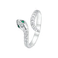 BAMOER Verstellbarer 925 Sterling Silber Schlangenring mit grünem Zirkon und Retro-Texturen