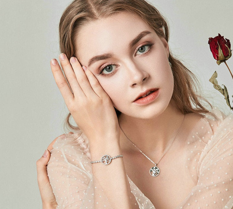 925 Sterling Silber Baum des Lebens CZ Tennisarmband