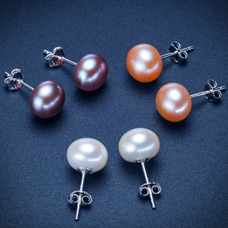 Silberne Perlenohrringe | Ohrstecker mit echten Süßwasserperlen