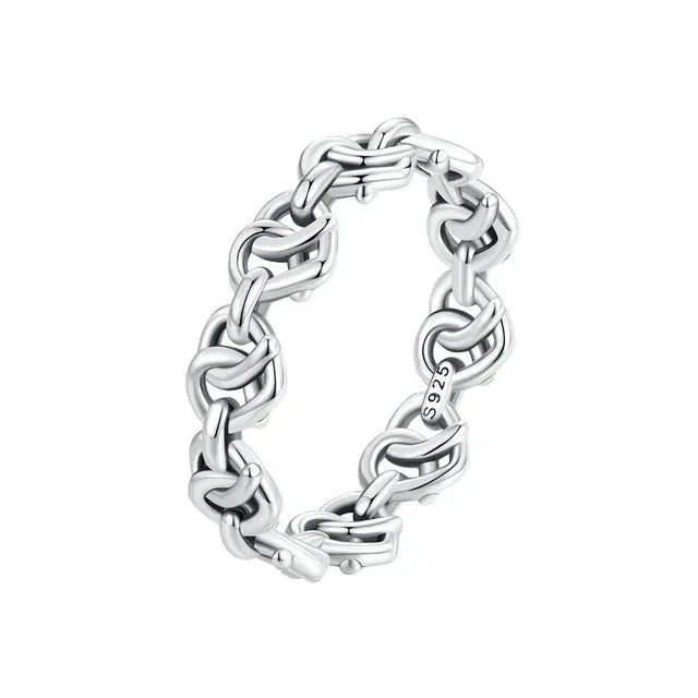 Bamoer 925 Sterling Silber Verflochtenes Herz Kettenring Geometrischer Liebesring Für Frauen Platinbeschichtetes Schmuckstück - Ringe