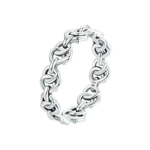 Bamoer 925 Sterling Silber Verflochtenes Herz Kettenring Geometrischer Liebesring Für Frauen Platinbeschichtetes Schmuckstück - Ringe