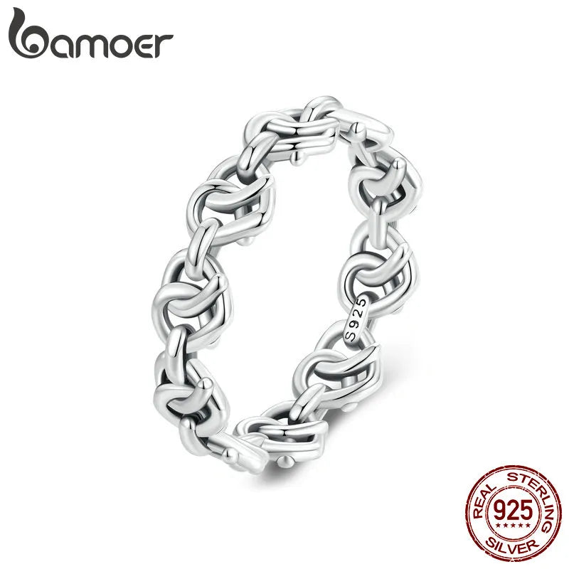 Bamoer 925 Sterling Silber Verflochtenes Herz Kettenring Geometrischer Liebesring Für Frauen Platinbeschichtetes Schmuckstück - Ringe
