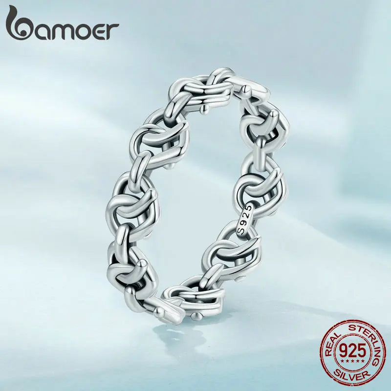 Bamoer 925 Sterling Silber Verflochtenes Herz Kettenring Geometrischer Liebesring Für Frauen Platinbeschichtetes Schmuckstück - Ringe
