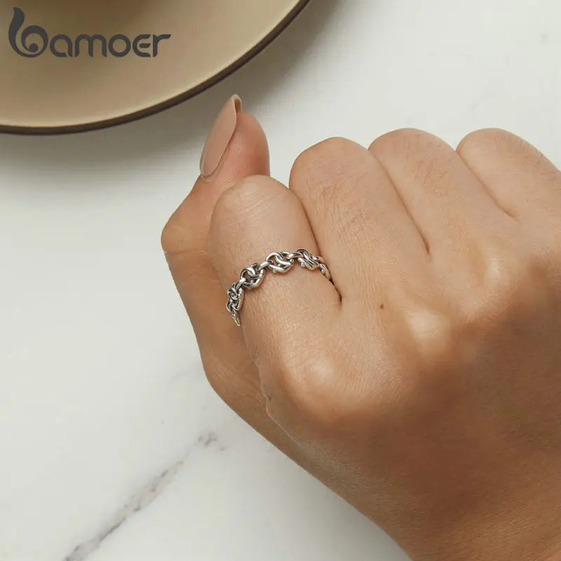 Bamoer 925 Sterling Silber Verflochtenes Herz Kettenring Geometrischer Liebesring Für Frauen Platinbeschichtetes Schmuckstück - Ringe