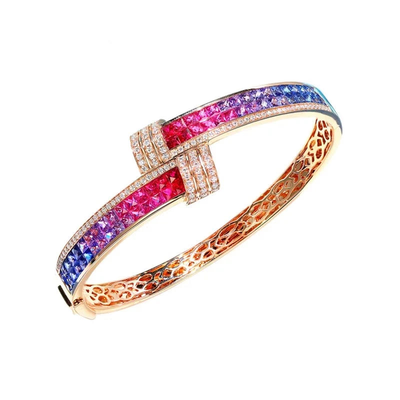 Armband aus 18 Karat Gelbgold mit natürlichem Diamant und buntem Edelstein