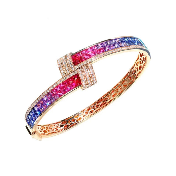 Armband aus 18 Karat Gelbgold mit natürlichem Diamant und buntem Edelstein