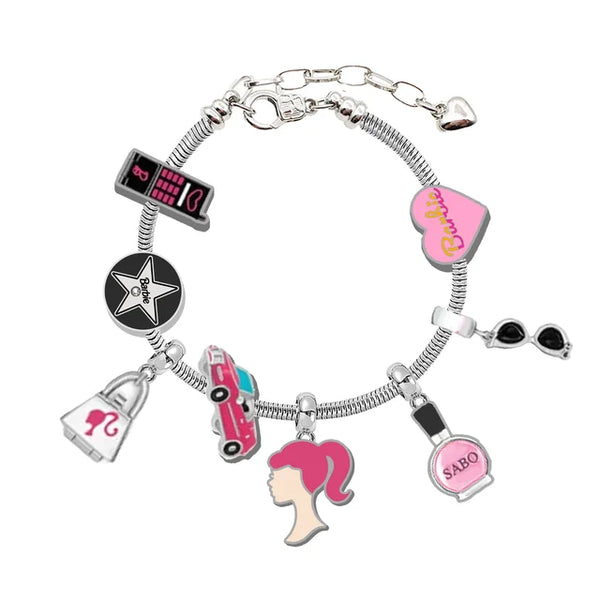 Barbie Charm Armbänder mit Herzanhänger und Perlen für Frauen, verstellbare DIY Armreifen als Geschenk für Mädchen