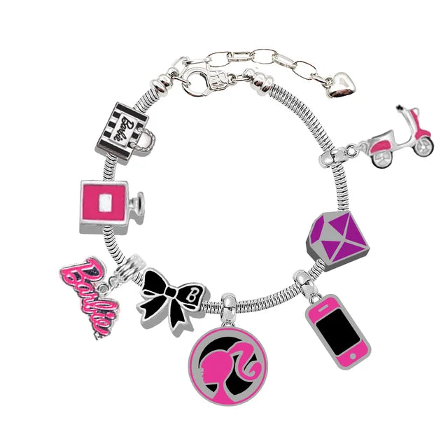 Barbie Charm Armbänder mit Herzanhänger und Perlen für Frauen, verstellbare DIY Armreifen als Geschenk für Mädchen