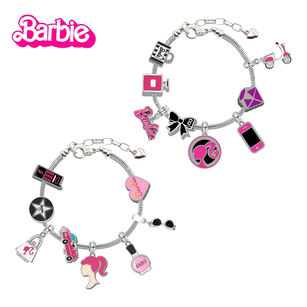 Barbie Charm Armbänder mit Herzanhänger und Perlen für Frauen, verstellbare DIY Armreifen als Geschenk für Mädchen