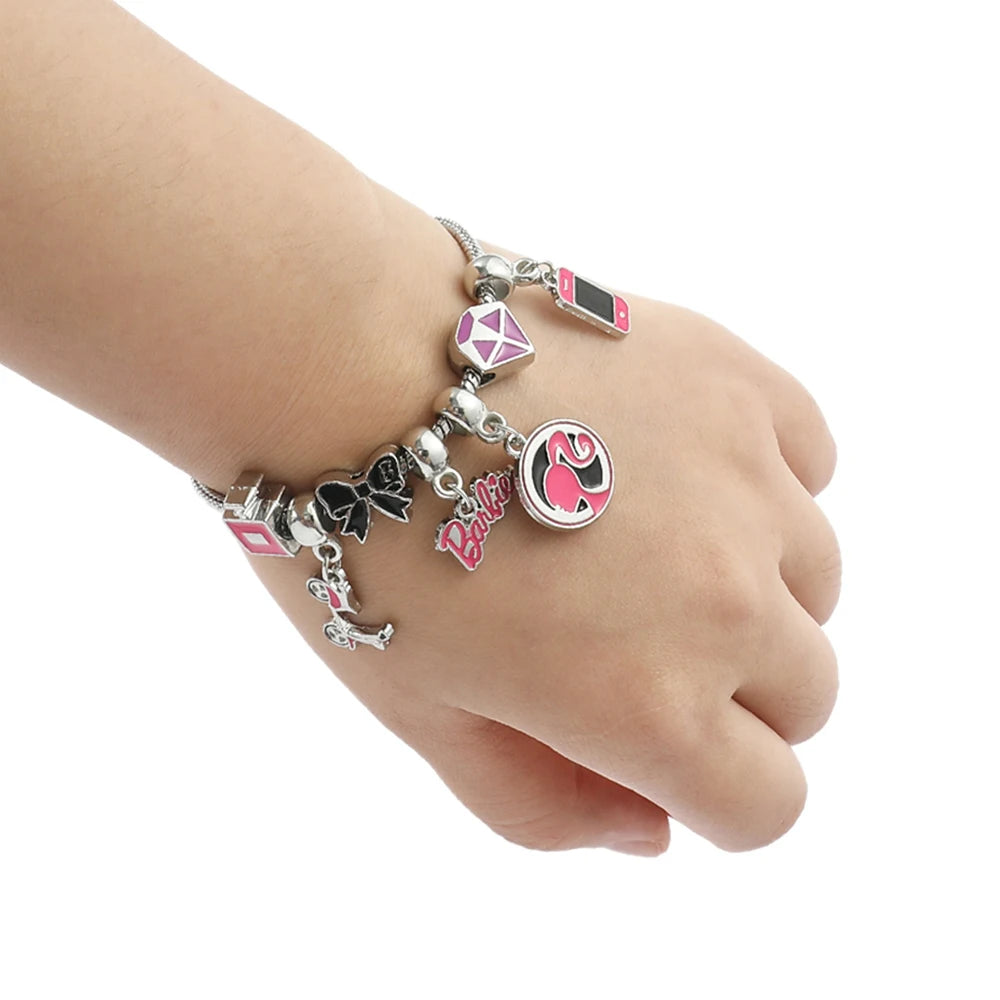 Barbie Charm Armbänder mit Herzanhänger und Perlen für Frauen, verstellbare DIY Armreifen als Geschenk für Mädchen