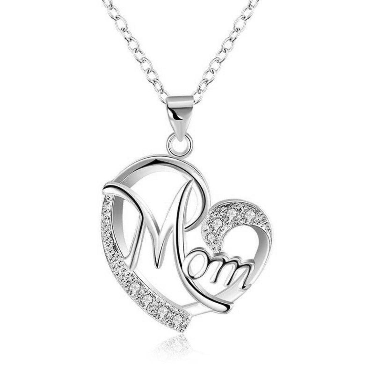 Bejeweled Heart Mom Halskette