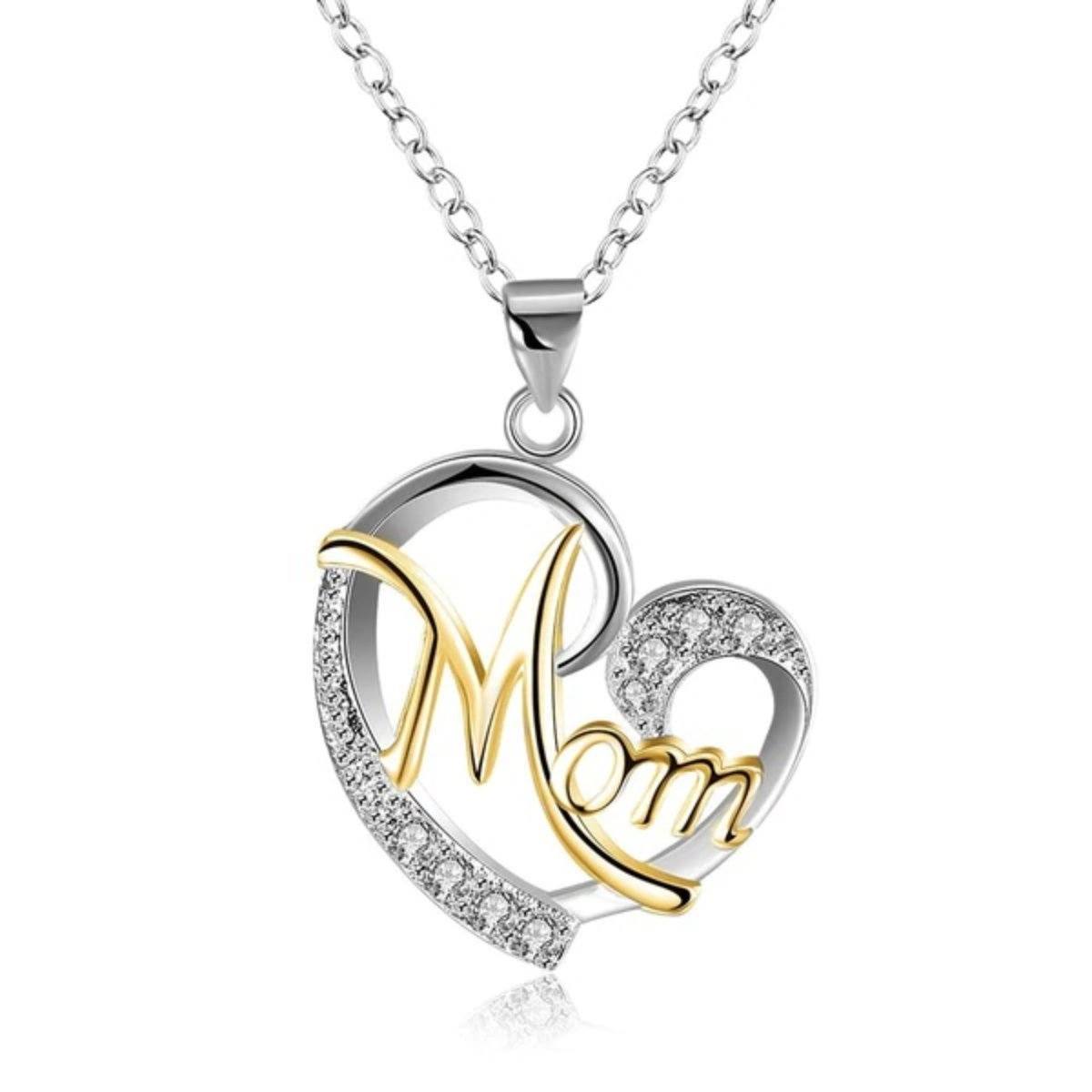 Bejeweled Heart Mom Halskette