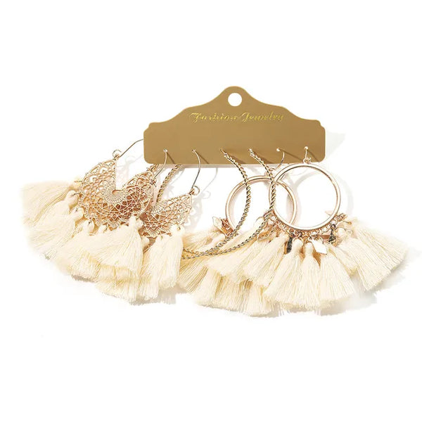 Boho Vintage Ohrringe | Weiße Hochzeitsohrringe - Große runde Ohrringe