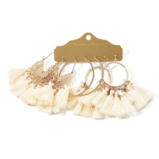 Boho Vintage Ohrringe | Weiße Hochzeitsohrringe - Große runde Ohrringe