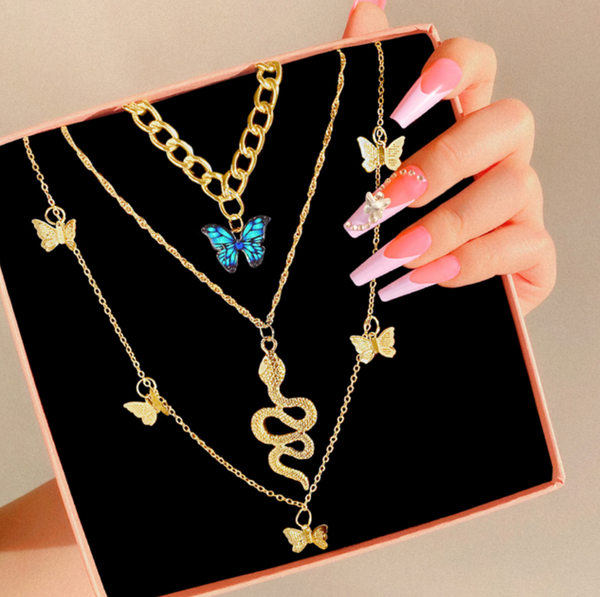 Schlange Kettenset mit Schmetterlingen I 3 Ketten I Set