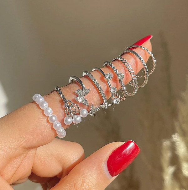 Silber Ringset mit verschiedenen Ringen