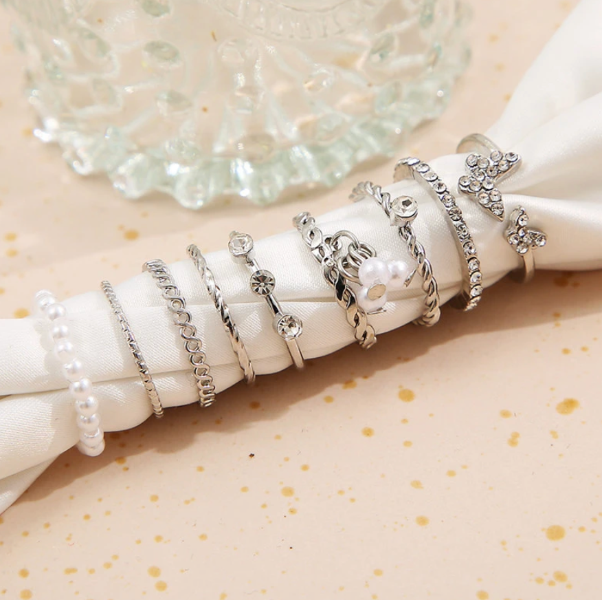 Silber Ringset mit verschiedenen Ringen