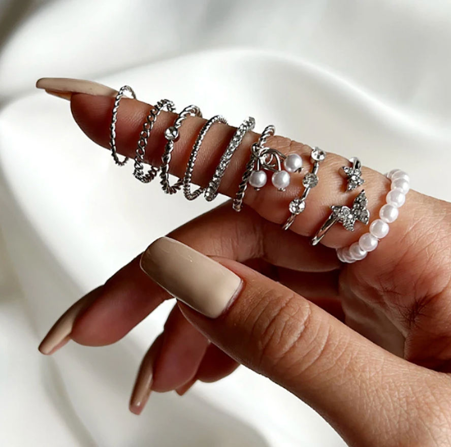 Silber Ringset mit verschiedenen Ringen