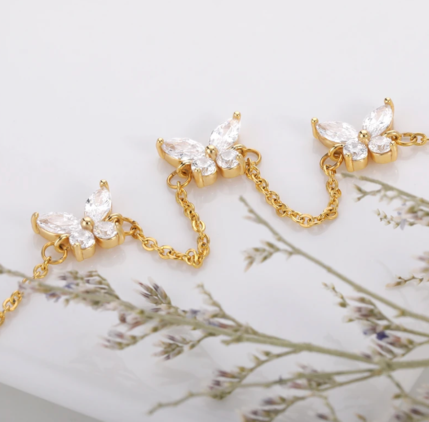 Filigranes Armband mit Glitzer Schmetterlingen I Gold