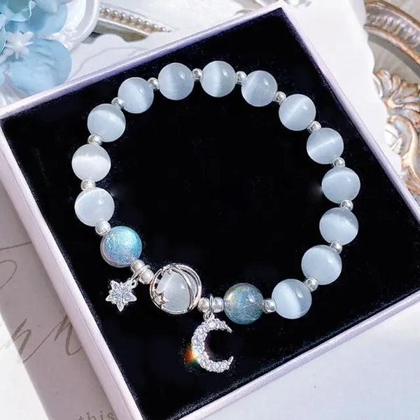 Blau-lila Opal Stein Armband für Frauen Mädchen glänzende Kristallarmbänder Mond Stern Anhänger Armreifen Armband Schmuck
