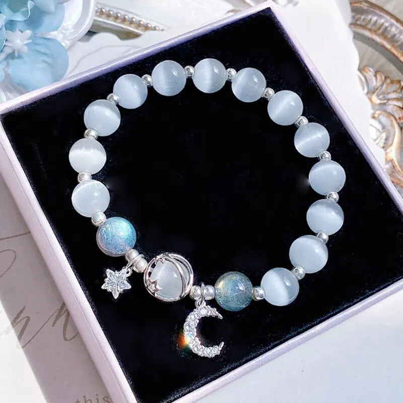 Blau-lila Opal Stein Armband für Frauen Mädchen glänzende Kristallarmbänder Mond Stern Anhänger Armreifen Armband Schmuck