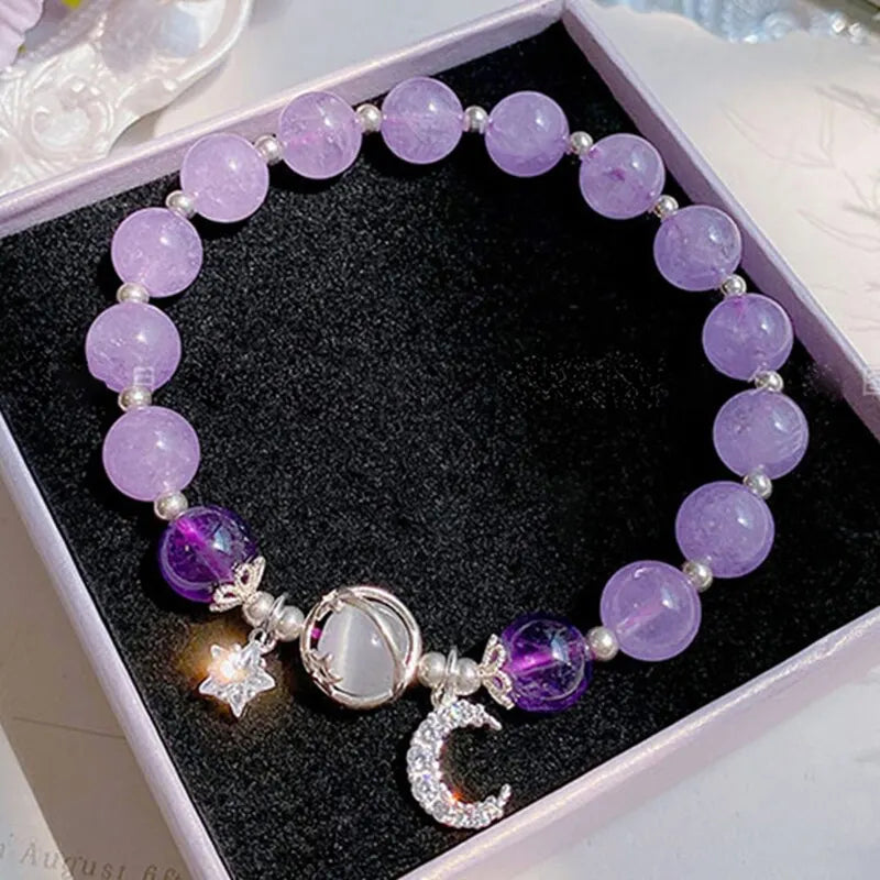 Blau-lila Opal Stein Armband für Frauen Mädchen glänzende Kristallarmbänder Mond Stern Anhänger Armreifen Armband Schmuck