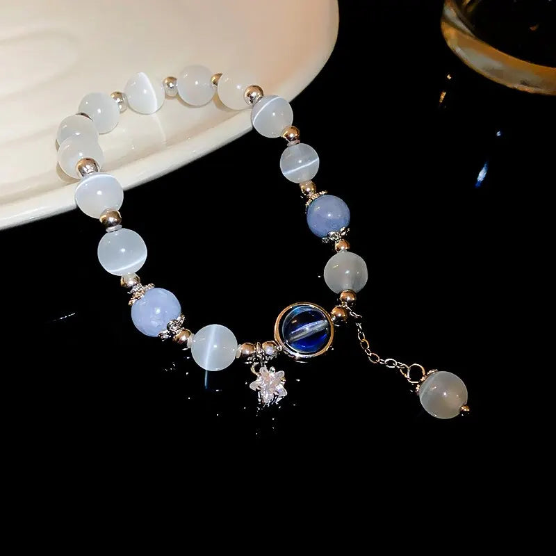 Blau-lila Opal Stein Armband für Frauen Mädchen glänzende Kristallarmbänder Mond Stern Anhänger Armreifen Armband Schmuck