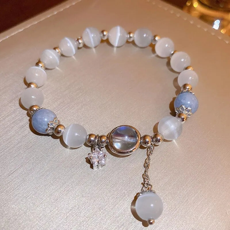 Blau-lila Opal Stein Armband für Frauen Mädchen glänzende Kristallarmbänder Mond Stern Anhänger Armreifen Armband Schmuck