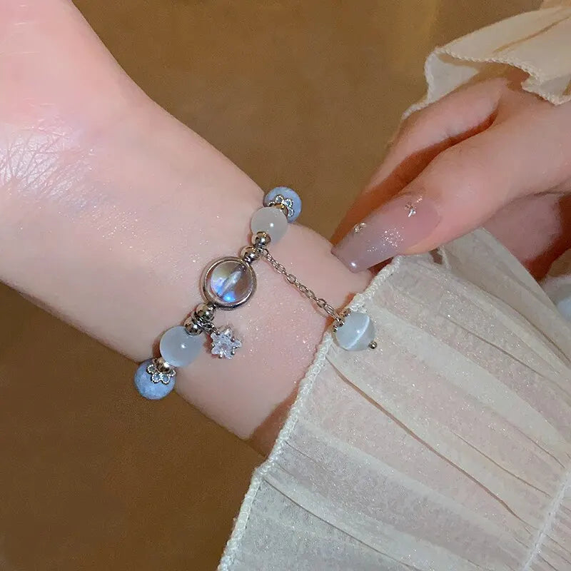Blau-lila Opal Stein Armband für Frauen Mädchen glänzende Kristallarmbänder Mond Stern Anhänger Armreifen Armband Schmuck