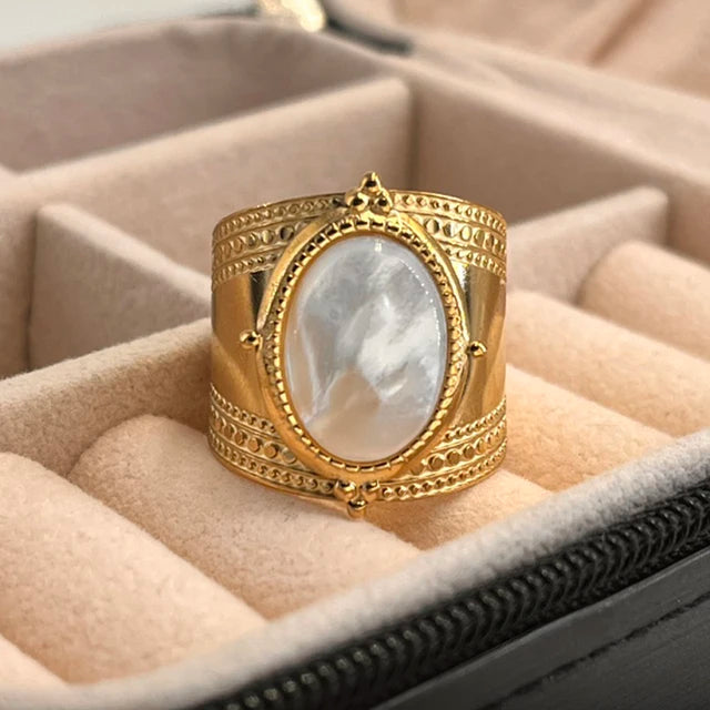 Breite offene Ringe mit natürlichen Türkissteinen für Frauen, vergoldet mit 14 Karat Gold, Edelstahlring, Schmuckgeschenke für Frauen