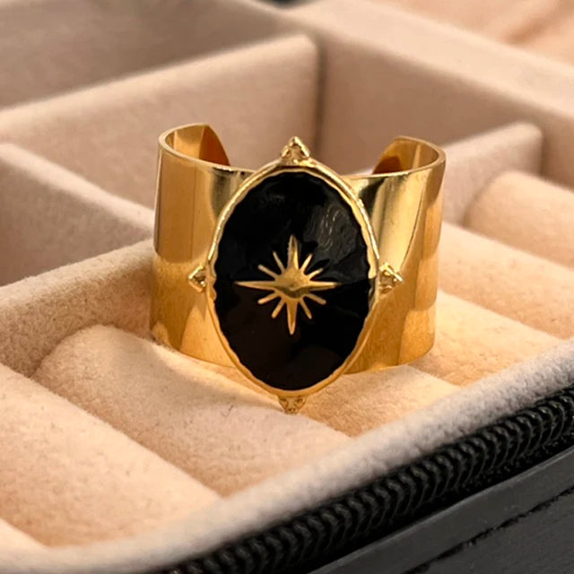 Breite offene Ringe mit natürlichen Türkissteinen für Frauen, vergoldet mit 14 Karat Gold, Edelstahlring, Schmuckgeschenke für Frauen